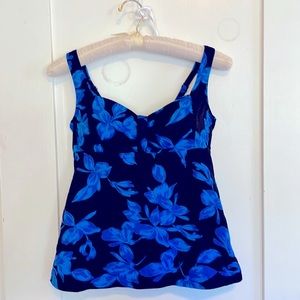 Gel Cup Sweetheart Tankini Top, Lands End Black Tossed Blossoms size 2
